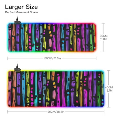 Vivid Stripe Print Gaming Mouse Pad Large Keyboard Mat with Multiple RGB Light Modes Anti Slip Rubber Base Medium - size: Medium