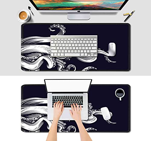 IMAYONDIA Large Gaming Mouse Pad (35.4x15.7 in), Octopus Desk Mat, Full Desk Mousepad, XL XXL Extended Big Mouse Pad, Keyboard Mouse Pads for Desktop, Laptop Computer Accessories- Black and White - color: Black and White Octopus