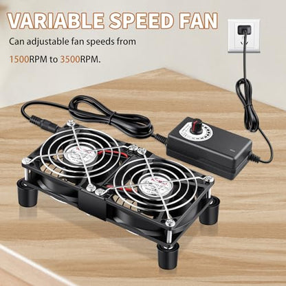 Wathai 80mm x 2 Computer Fan with AC Plug Variable Speed Controller | Dual Ball Big Airflow AC 110V 120V for PlayStation Router Laptop PC Receiver DVR Xbox Modem AV Cabinet Electronics Cooling