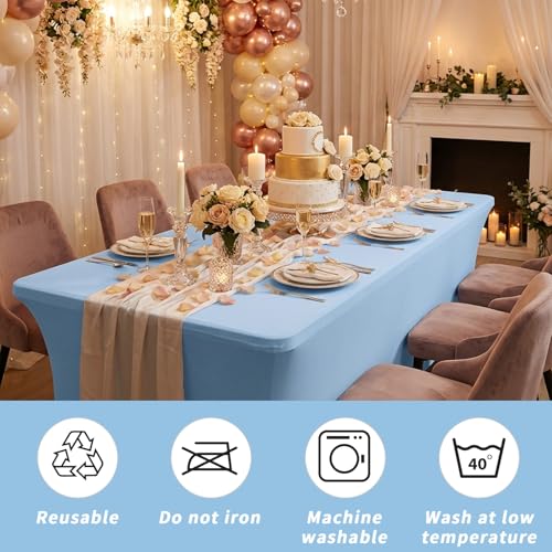 Fixwal Light Blue Stretch Table Cloth Rectangle 2 Pack 6Ft, Spandex Fitted Table Covers Washable for Party, Trade Show, Banquet, Wedding, Buffet - color: Light Blue, size: 6 Ft