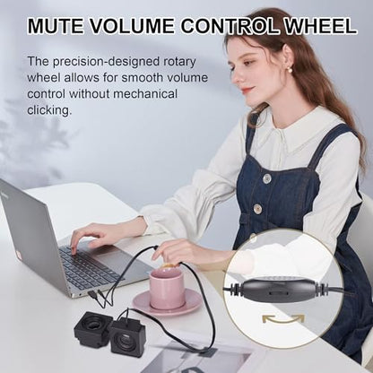 USB Computer Speakers, Mini Desktop Speakers USB Powered 3.5mm TRS Aux Speaker with Volume Control Wheel, for PC,Laptop,Tablet,Phone