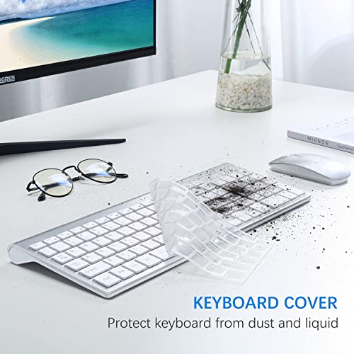 Wireless Keyboard and Mouse Ultra Slim Combo, TopMate 2.4G Silent Compact USB 2400DPI Mouse and Scissor Switch Keyboard Set with Cover, Batteries Included, for PC/Laptop/Windows/Mac - Silver White - color: Silver White