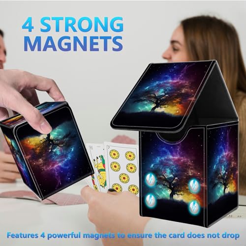 Card Deck Box for Trading Cards,MTG Commander Deck Box Fits 100+ Single Sleeved Cards,Leather Magnetic Card Storage Box for YuGiOh TCG CCG Cards,Galaxy Tree - color: Galaxy Tree