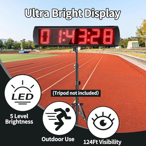 Portable 5 inch High 6 Digits LED Race Clock with for Running Events, Countdown/up Digital Race Timer, 12/24-Hour Clock,LED Stopwatch by Remote Control - style: Remote&APP Control