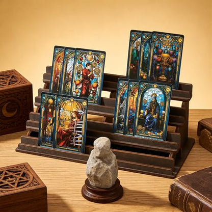 UNICRAFTALE 4-Tier Wooden Board Game Card Holder Dark Brown Cards Display Riser Solid Wood Card Playing Holder Stand for Bridge Canasta Strategy Games Tabletop Organizer 5.5x11x4.5 Inch - color: Dark Brown