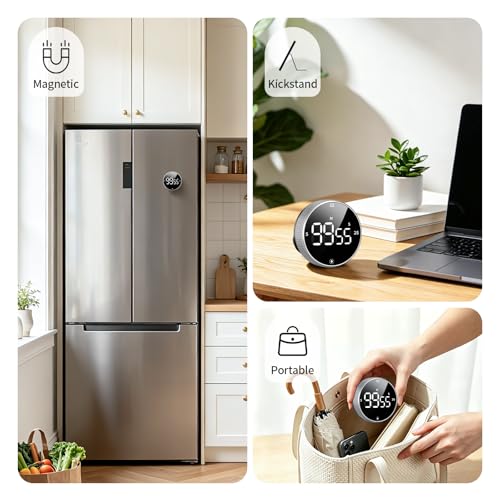 Digital Kitchen Timer with Magnetic - Visual Timer with Large LED Display, Pomodoro Classroom Timers with 3-Preset Times, Volume Adjustable, Countdown & Count Up Timers for Cooking