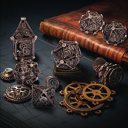 DND Metal Dice Set, UBEUCK 7PCS Gear Metal DND Dice Set for Dungeons & Dragons Board Games Boxes(Ancient Nickel Gear) - color: Ancient Nickel Gear