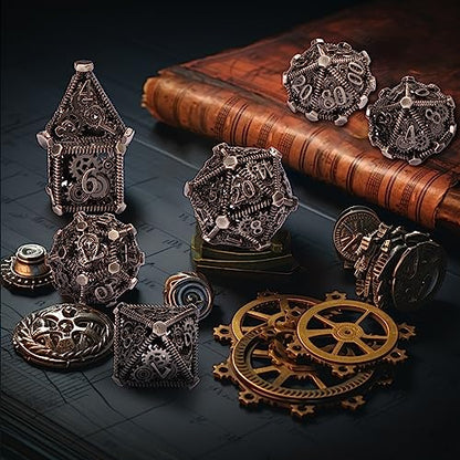 DND Metal Dice Set, UBEUCK 7PCS Gear Metal DND Dice Set for Dungeons & Dragons Board Games Boxes(Ancient Nickel Gear) - color: Ancient Nickel Gear