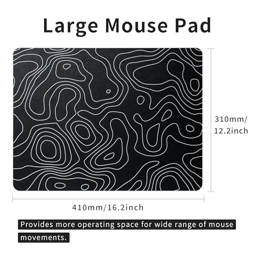 XVX Glass Mouse Pad for Gaming, Black Topographic Hard Gaming Mousepad, Professional Large Mouse Mat 16.2" x 12.2", Special Glass Surface with Improved Precision and Speed - color: Black(Topographic)