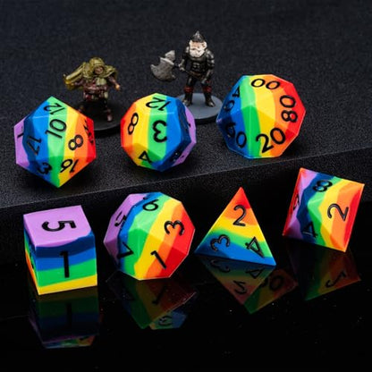 Silicone D&D Dice,Polyhedral DND Dice Set,Rubber Sharp Edges Soft Perfect Bouncer for Dungeons and Dragons, RPG, MTG (D4, D6, D8, D10, D12, D20, D%) for Ages 15 and Up - color: Rainbow 2