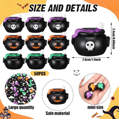 50 Pcs Halloween Mini Resin Figures Bulk Resin Witch Cauldron Figures | Tiny Figurines for Gift Bags, 3 Styles Skull Pumpkin Ghost, Hide Game Decor, Halloween Party Fillers - style: Witch Cauldron