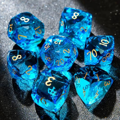 Multifaceted Blue glassCrystal DND Dice Set 7 PCS Gemstone Suitable for Dungeons and Dragons RPG Games - color: Blue Glass