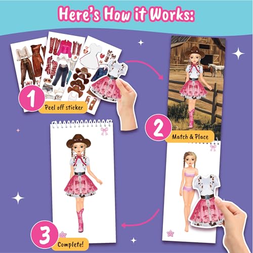 Cowgirl Sticker Book – Fashion Activity Book for Girls | Dress up designs with stickers and style guides; sparks creativity for little designers ages 5 and up. - color: Sticker Dress Up Cowgirl