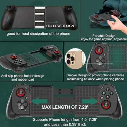iOS/Android/PC Wireless Game Controller, Mobile Gamepad Joystick for iPhone 16/15/14/13, iPad, Samsung Galaxy/LG/TCL Phone Tablet- Hall Trigger - Call of Duty, Genshin Impact, Cloud Game, Delta Emulator - color: Black