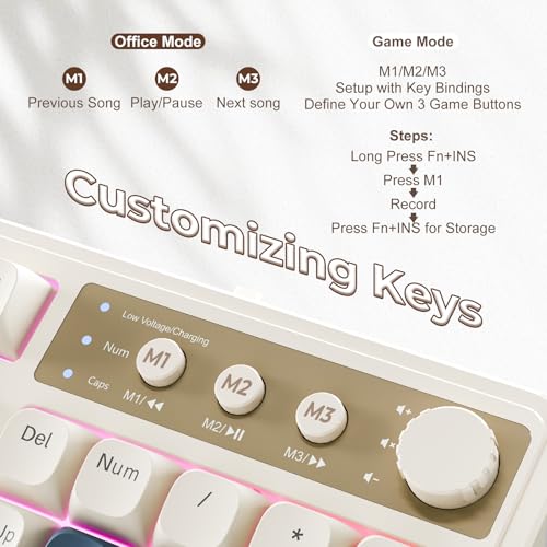 AULA S99 Gaming Keyboard, Wireless Green Creamy Computer Keyboards | Tri-Mode Bluetooth/2.4GHz/USB-C Membrane Keyboard with Number Pad,99Keys,RGB Backlit,Programmable,Creamy Silicone Structure - color: Green & Beige