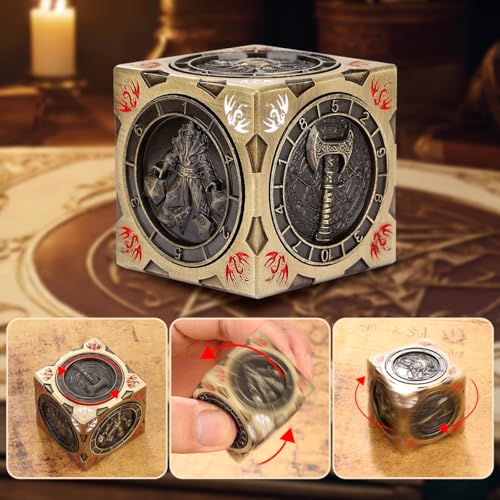 Polyhedral Rotating Game Dice, D&D Spinner Dice, DND Metal Dice | 7-in-1 Metal Dice Set, 3D Relief Design, D&D Gifts, RPG, MTG, Role Playing Board Game Accessories, with Gift Box, Bronze - color: Bronze