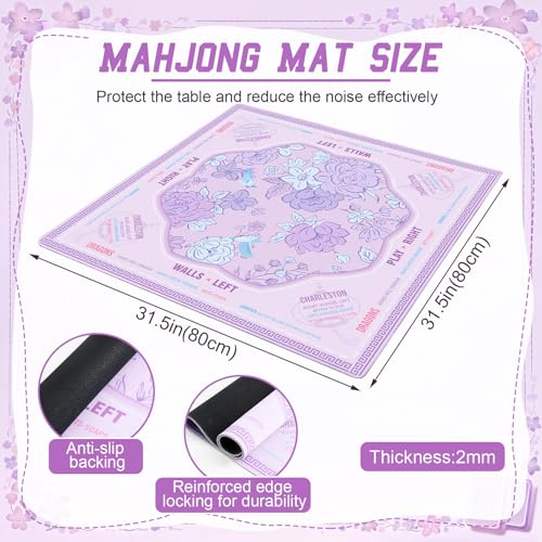 Soulchen Flower Purple American Mahjong Mat for Table with Rules, No Creases, Ships Rolled, 31.5 x 31.5 Non-Slip Noise Reduction Gaming Mat with Carrying Bag for Poker Card Board - color: Purple