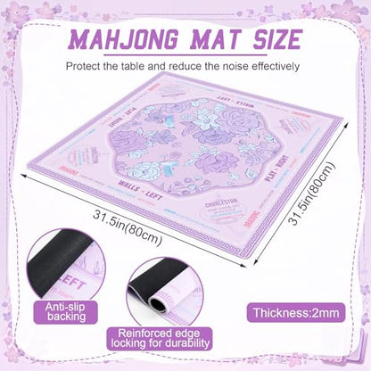 Soulchen Flower Purple American Mahjong Mat for Table with Rules, No Creases, Ships Rolled, 31.5 x 31.5 Non-Slip Noise Reduction Gaming Mat with Carrying Bag for Poker Card Board - color: Purple