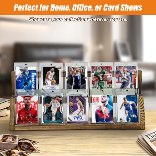 2-Tier Wooden Trading Card Display Stand - Brown Display Case for Graded Sports Cards, Baseball & Basketball Card Collection Showcase(WD4017) - color: Brown 2-Tier