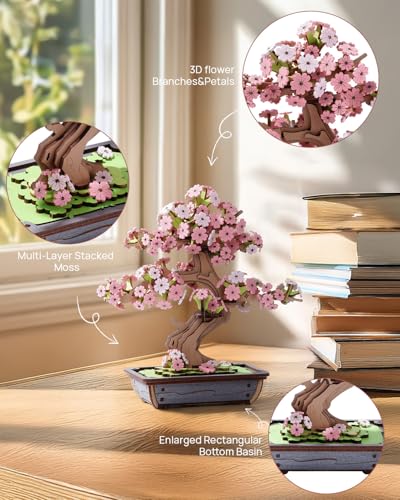 ROBOTIME 사쿠라 분재 3D 퍼즐 나무 인공 벚꽃 나무 DIY 모델 조립 키트 홈 데코 및 사무실 아트 창의적인 선물 - color: 사쿠라 분재