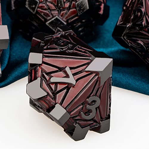 ARUOHHA DND Metal Dice Set Crystal Shards Dice with Gift Box, 7PCS Black Red Polyhedral Dice RPG Role Playing Game Handmade 6 Sided D and D Dice Set D20 D12 D10 D8 D6 D4 ﻿ - color: Black Nickel Red
