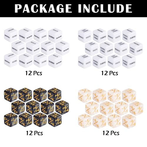 48 Pieces Abilities Keywords Counter Dice Plus One MTG Dice Counters Set Creature +1 Tokens for MTG, TCG, Magic Card Games Accessories
