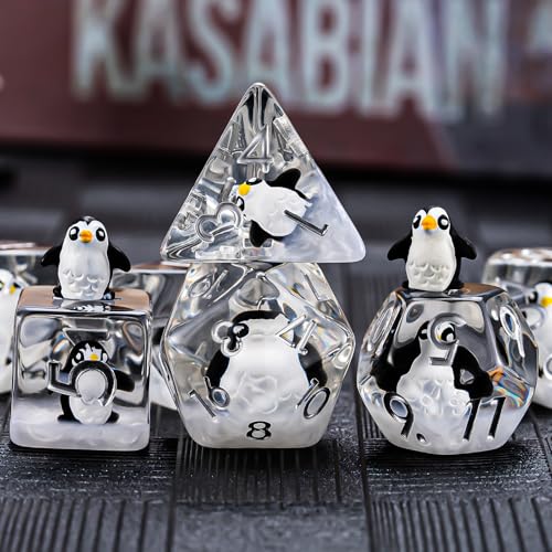 Penguin DND Resin Dice Set, Polyhedral D&D Dice Penguin Dice D and D for Dungeons and Dragons MTG RPG Board Games for 15 Years and Up - color: Penguin