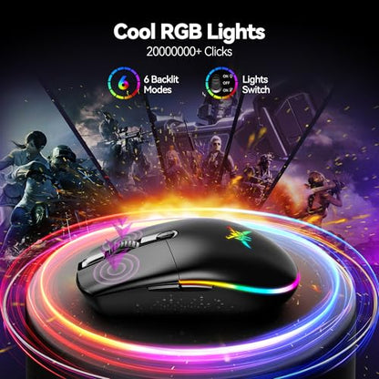 TECKNET Wireless Gaming Mouse 8000 DPI RGB Backlit Rechargeable Mouse-Black | 100Hrs Battery, Dual Mode(2.4G + USB-C) , 6 Programmable Buttons, Ergonomic Design for PC, Mac, Laptop and Gaming Setup