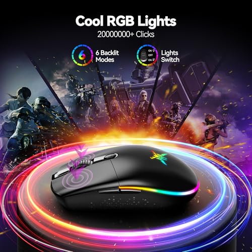TECKNET Gaming Mouse, Wireless Gaming Mouse with 6 Programmable Buttons, RGB Backlit, Rechargeable Wireless Mouse UP to 8000 DPI, Macro Edit, 70Hrs for Laptop, PC, Mac Gamer (Full Black)