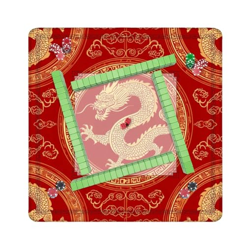 Mahjong Mat 31.5" x 31.5" Chinese Dragon Gold Details Red Non-Slip Noise Reduction Mahjong Tiles Table Cover for Dominoes Poker Card Board and Tile Games - color: Color1