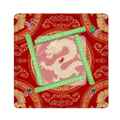 Mahjong Mat 31.5" x 31.5" Chinese Dragon Gold Details Red Non-Slip Noise Reduction Mahjong Tiles Table Cover for Dominoes Poker Card Board and Tile Games - color: Color1