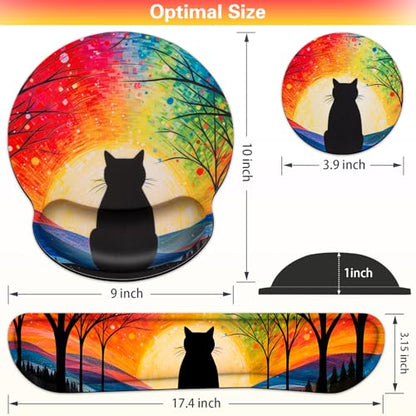 3-in-1 Mouse Pad with Wrist Rest Cute Black Cat Set | Wrist Support Mouse Pad Set,Gaming Mousepad with Anti-Skid Base,Ergonomic Mouse Pad,Memory Foam Keyboard Gel Wrist Rest Anime - color: Lonely Cat