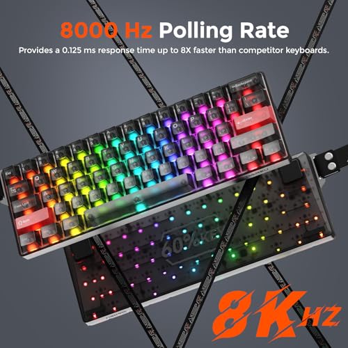 DAREU COOL60 60% Hall Effect Gaming Keyboard with Magnetic Switch, SOCD, 0.01mm Actuation Adjustable Rapid Trigger,8000 Hz Polling, Frosted Transparent Keycaps, Hot-swap, RGB Backlit - color: Black