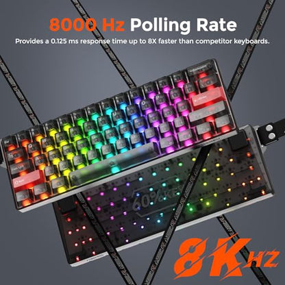DAREU COOL60 60% Hall Effect Gaming Keyboard with Magnetic Switch, SOCD, 0.01mm Actuation Adjustable Rapid Trigger,8000 Hz Polling, Frosted Transparent Keycaps, Hot-swap, RGB Backlit - color: Black