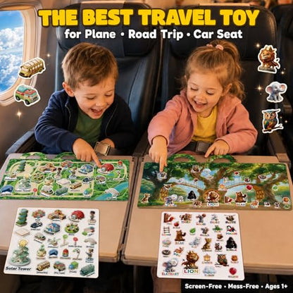 Reusable Jelly Sticker Books for Toddlers 2-4, Kids 3-6, 6 Sets | Farm, Dino, Space, Ocean, City & Forest. Reusable washable jelly stickers — travel activity gift for boys and girls ages 1-6 - style: Dinosaur/Space/City/Ocean/Forest/Farm