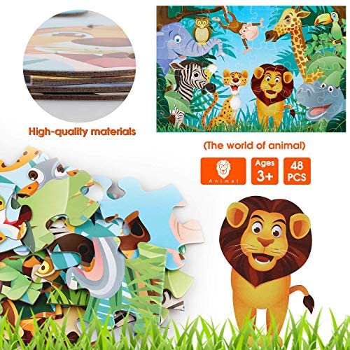 Jumbo Floor Puzzle for Kids,48 Piece Animal Jigsaw Puzzle Ages 3-8 | Animal Puzzle,Extra-thick Cardboard,Preschool Learning Toy,35x24 in Completed,Educational Development Gift for Boys and Girls - style: Animal
