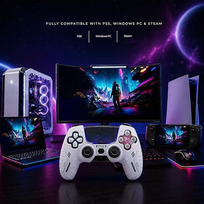 BEllTAYN Wireless Controller for PS5 with 3D Hall Effect Joysticks, Bluetooth 5.0 Connectivity, Dual Vibration, 6-Axis Motion Control, Design for Smooth and Comfortable Gaming Compatible with PS5 and Windows PC (Galaxy White) - color: Galaxy White