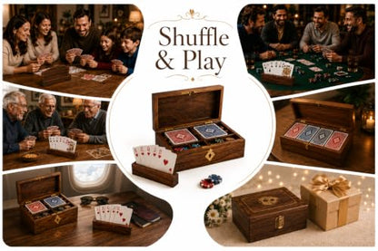 Set of 2 Wooden Playing Card Holders - 4 Tier Card Rack Deck Stand For Adults, Seniors - Hands Free Card Display Tray Game Organizer for Canasta Bridge Poker Uno Go Fish, Family Strategy Card Night