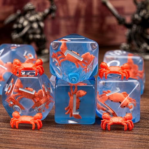 Crab DND Animal Resin D&D Dice Set, 7pcs Polyhedral Dice (D4, D6, D8, D10, D12, D20, D%) for Dungeons and Dragons, RPG, MTG, Role Playing Games for Ages 15 and Up - color: Crab