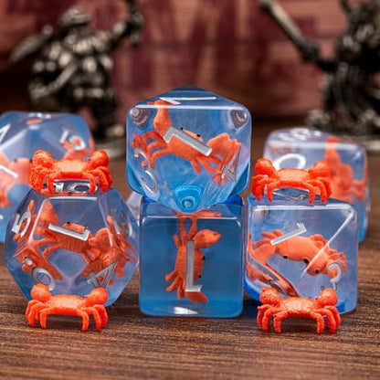 Crab DND Animal Resin D&D Dice Set, 7pcs Polyhedral Dice (D4, D6, D8, D10, D12, D20, D%) for Dungeons and Dragons, RPG, MTG, Role Playing Games for Ages 15 and Up - color: Crab