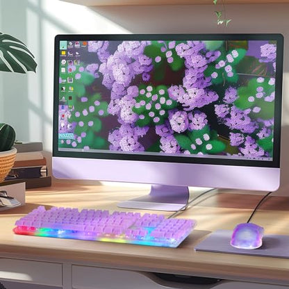 RGB Gaming Keyboard and Mouse Combo,USB Wired Custom Clear Keyboards | Rainbow LED Backlight Transparent Keyboard Mouse Set for Computer Windows PC PS4 Xbox Laptop - color: Clear Purple