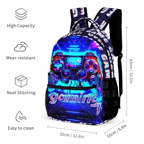 Gaming Print Backpack, 17 in Laptop Bookbag for Teens | All-over print design | 900D PU nylon | Tear & abrasion resistant | Premium feel | Vibrant | Built for heavy daily use - color: Color 1