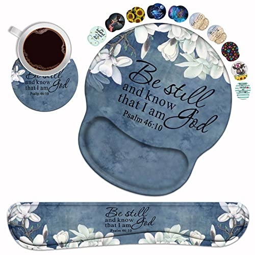 Keyboard Wrist Rest and Mouse Pad Wrist Support Set with Coasters, Christian Bible Verse Psalm 46:10 Wrist Mouse Pad with Non-Slip PU Base for Home Office Working Studying Easy Typing & Pain Relief - color: Christian Quotes Bible Verse Psalm 46:10