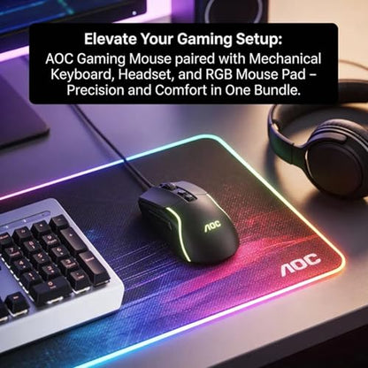 AOC Wired Gaming Mouse, 7200DPI RGB Ergonomic Computer Mouse with Optical Sensor Game Corded Mouse, 7 Programmable Buttons, USB Gaming Mice for Laptop, PC GM170
