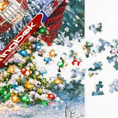 Springbok's Snowy Retreat 1000 Piece Jigsaw Puzzle is a Fun Holiday Image Featuring a Camper Glowing in Holiday Decor - style: Snowy Retreat