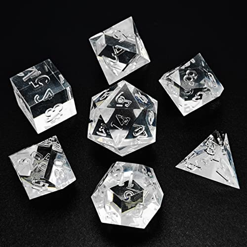 Bescon Crystal Clear (Unpainted) Sharp Edge DND Dice Set of 7, Razor Edged Polyhedral D&D Dice Set for Dungeons and Dragons Role Playing Games, Clear Color - color: Clear