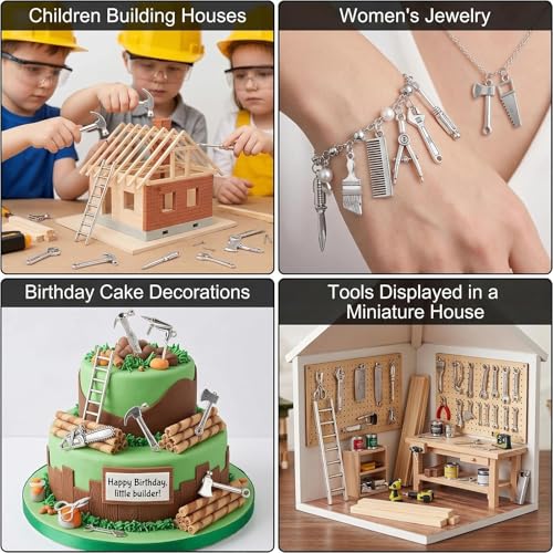 40PCS 1:12 Miniature Dollhouse Silvery Metal Home Repair Tools Micro Scene Model Work for Party Dollhouse Decoration Accessories Mini Yard Building Supplies Pretend Toy DIY Crafts Ornament