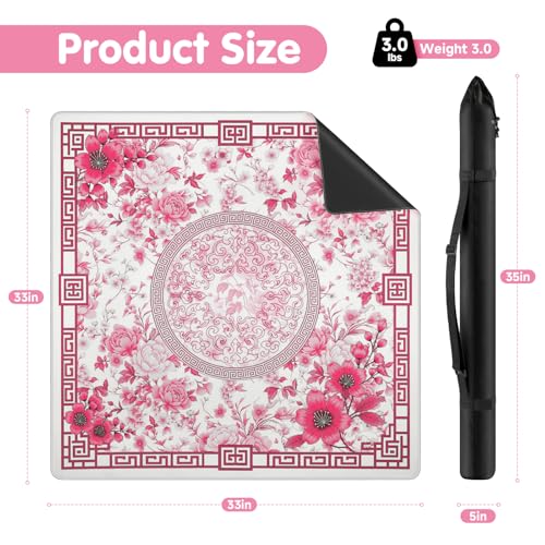 Mahjong Mat for Table 33" Rolled Packaging for American Mahjong Set | Waterproof Non-Slip Noise-Reducing Mah Jongg Mat,American Neoprene Mahjong Mat with Carrying Bag for Board Games(Pink) - color: Red 33 Inch