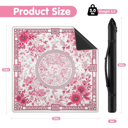 Mahjong Mat for Table 33" Rolled Packaging for American Mahjong Set | Waterproof Non-Slip Noise-Reducing Mah Jongg Mat,American Neoprene Mahjong Mat with Carrying Bag for Board Games(Pink) - color: Red 33 Inch