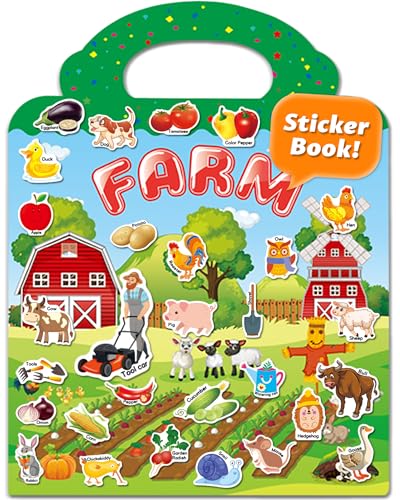 Walenced Reusable Sticker Book for Toddlers, Travel Stickers for Kids, Toddler Craft Activities Toys, Birthday Gifts for Boys & Girls - style: Farms
